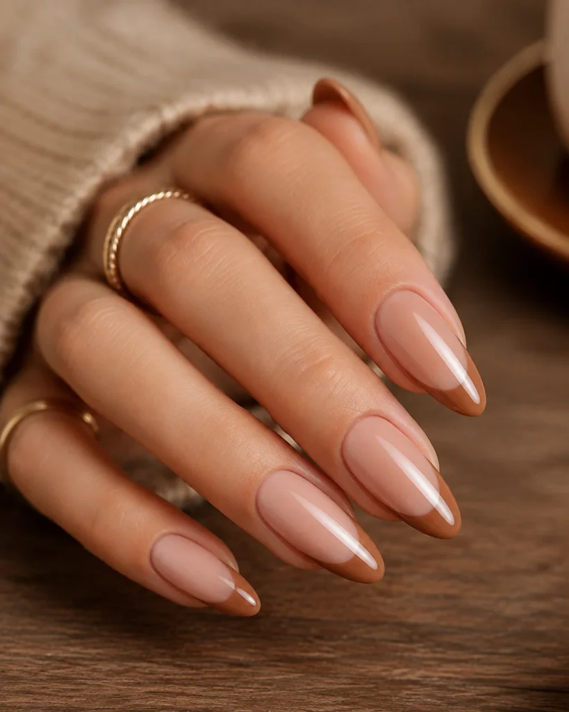 Almond Nails With Caramel French Tips