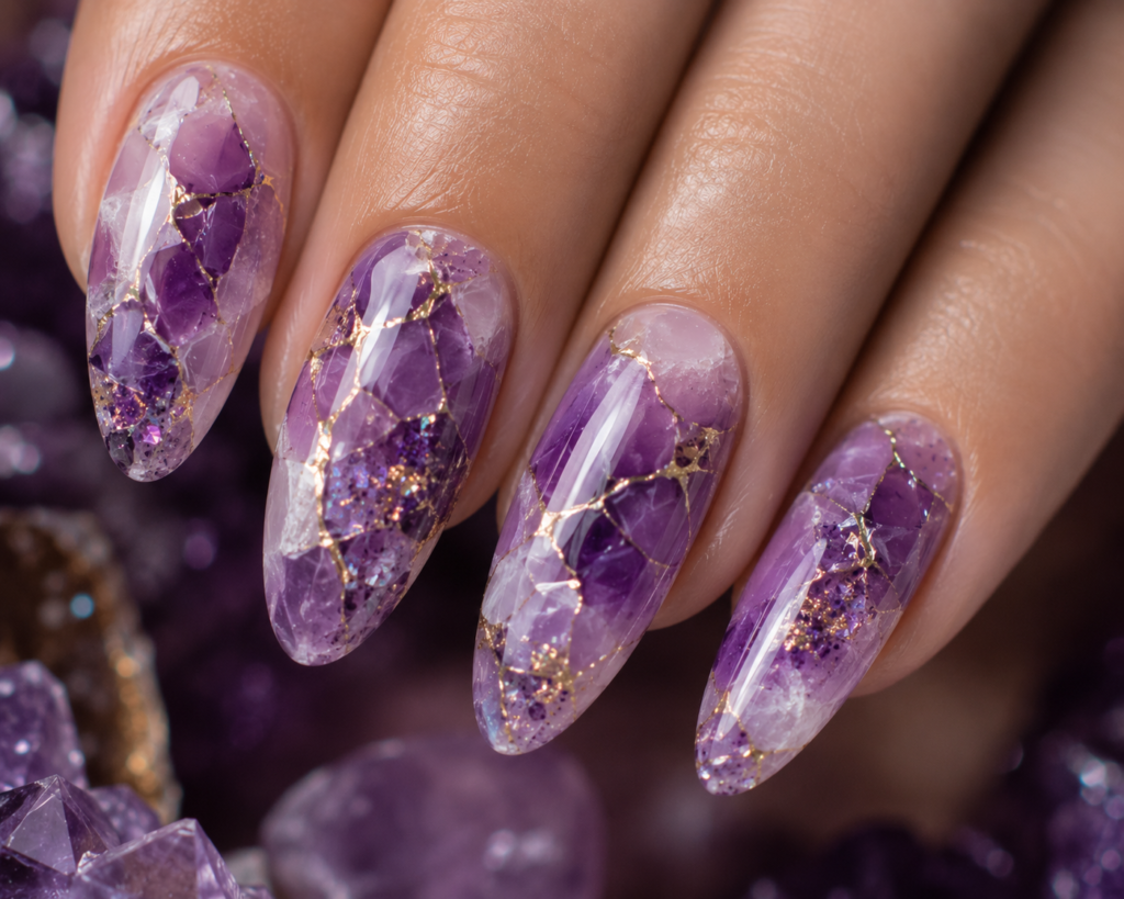 Amethyst inspired crystal nails