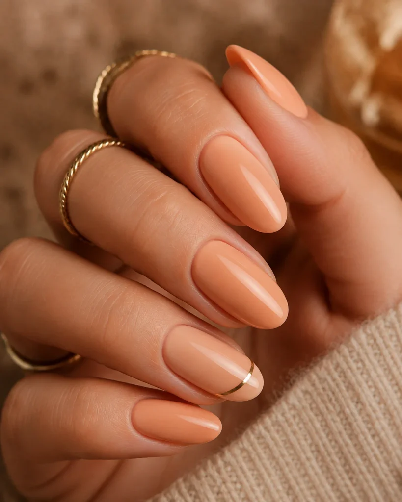 Apricot Nails With Gold Details