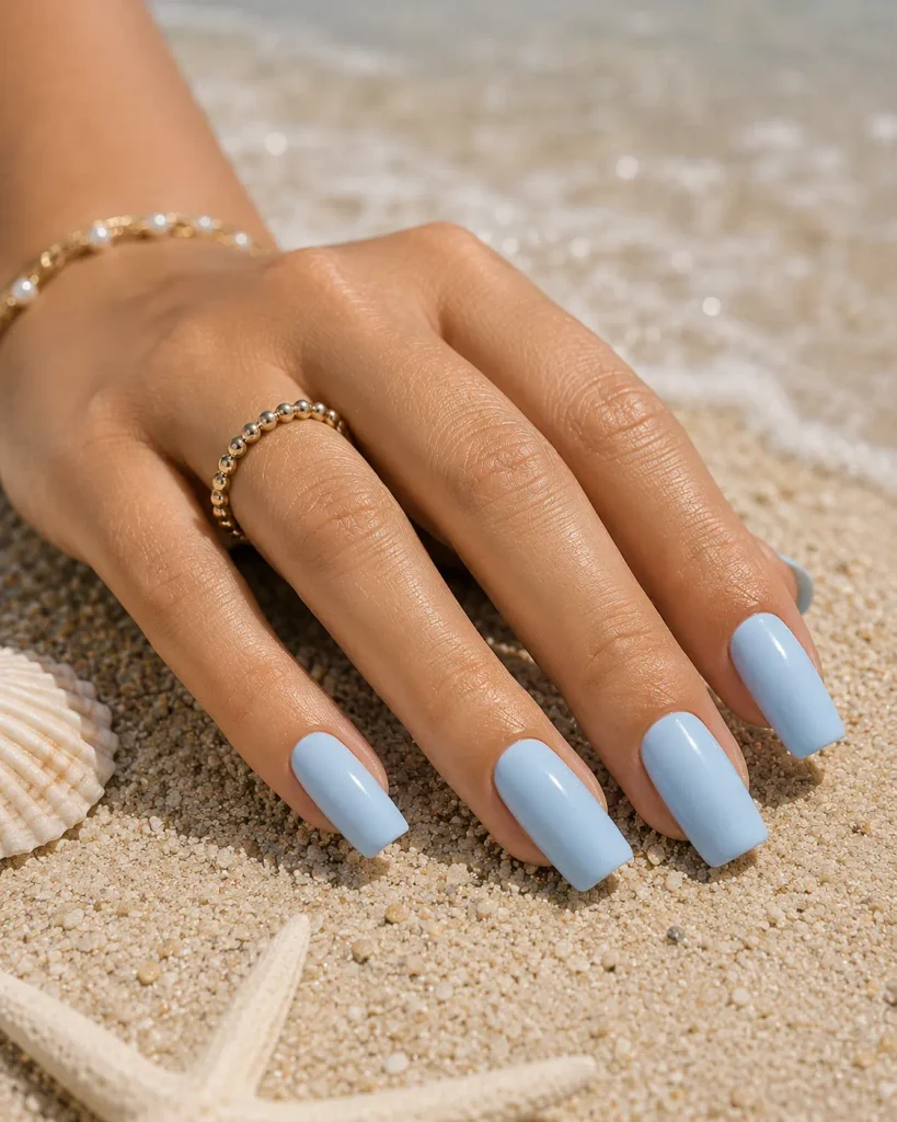 Baby Blue Dip Nails