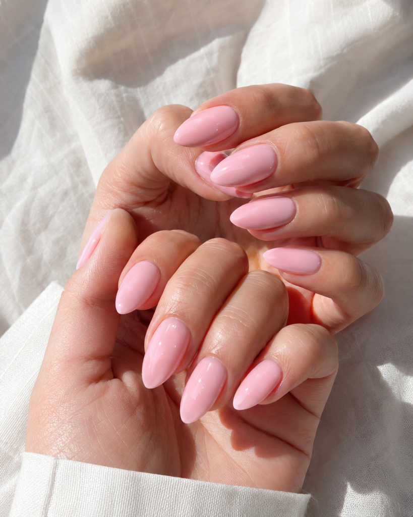baby pink gloss  cute nails