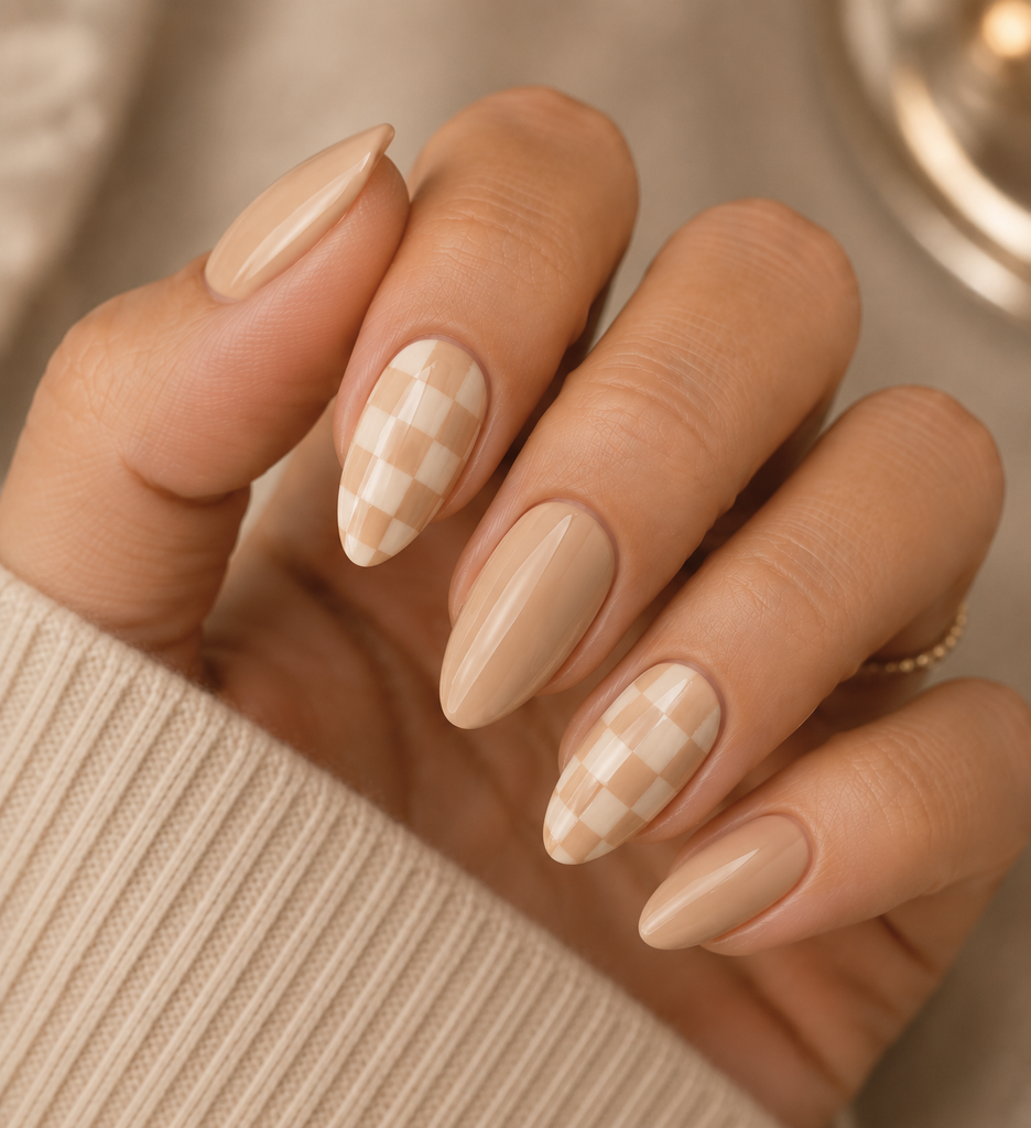 Beige Checkerboard Nails