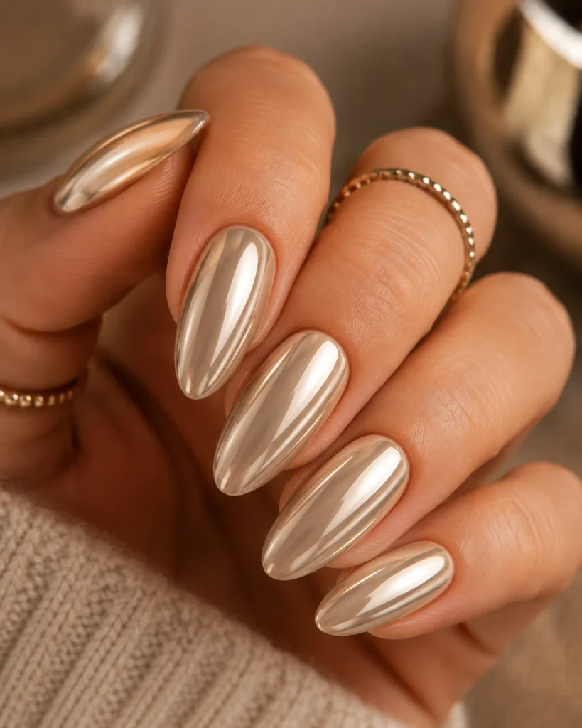 Beige Chrome Nails