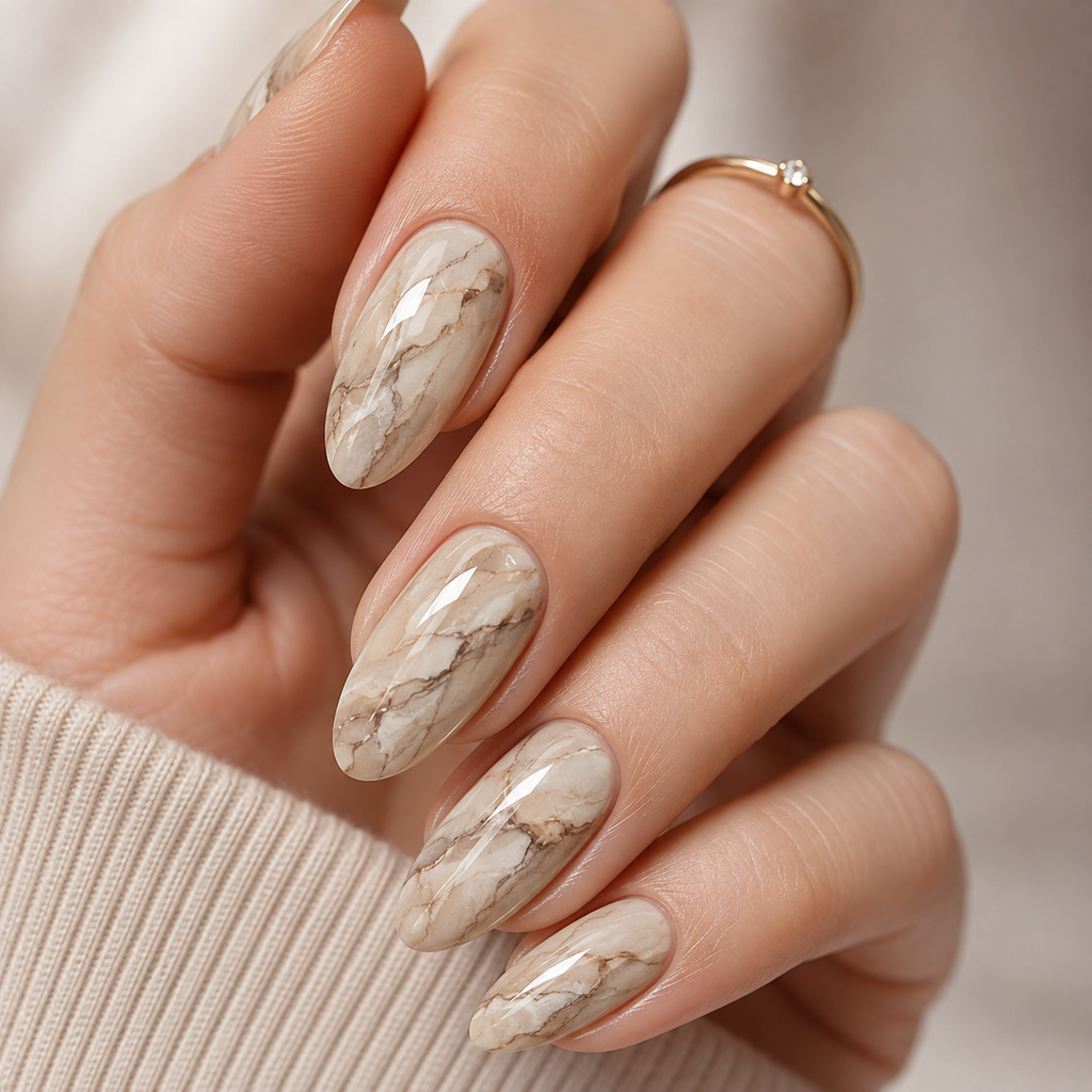 Beige Marble Nails