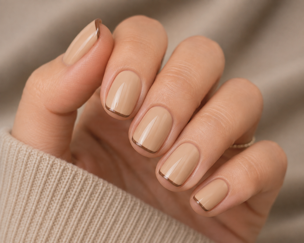Beige Micro French Nails