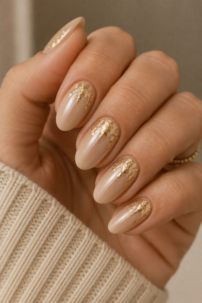Beige Nails With Gold Foil