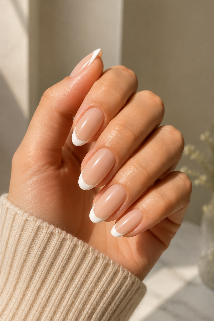 Beige With White French Tips