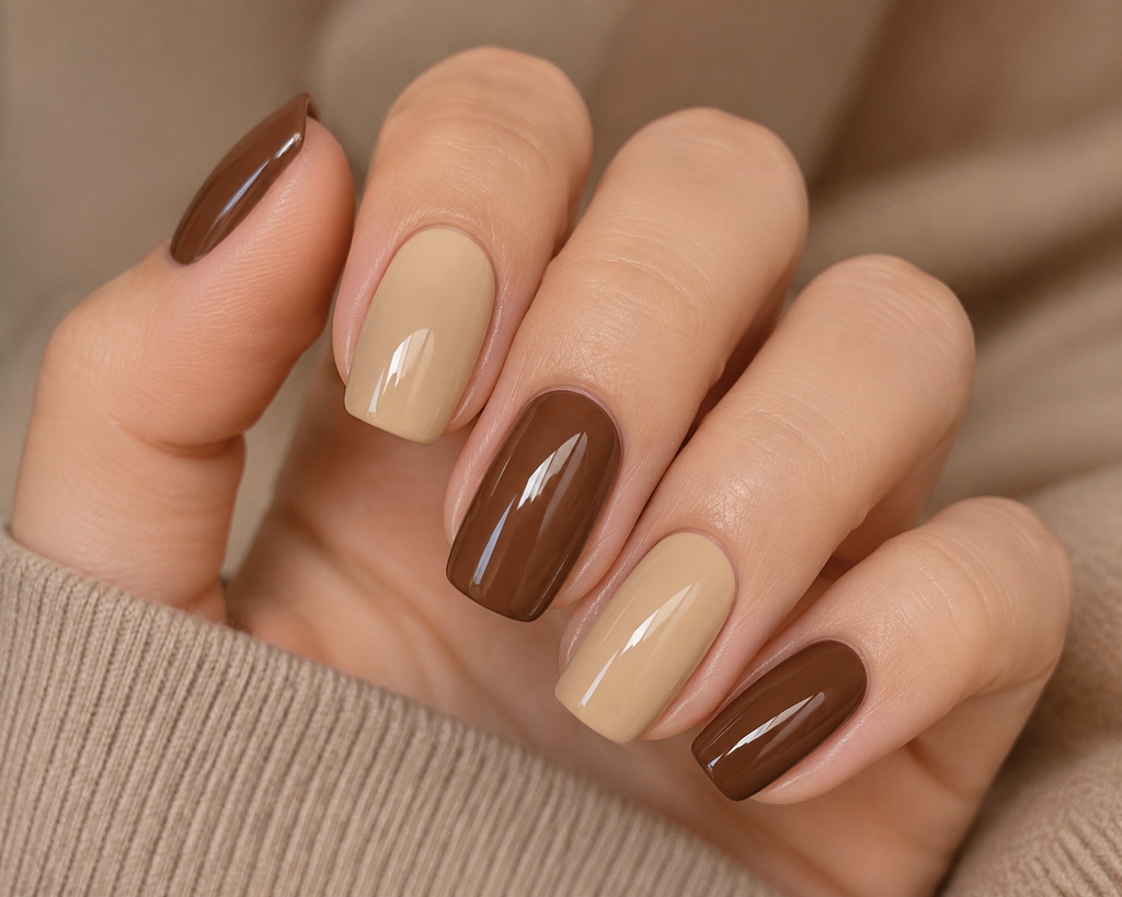 Beige and Brown Nails