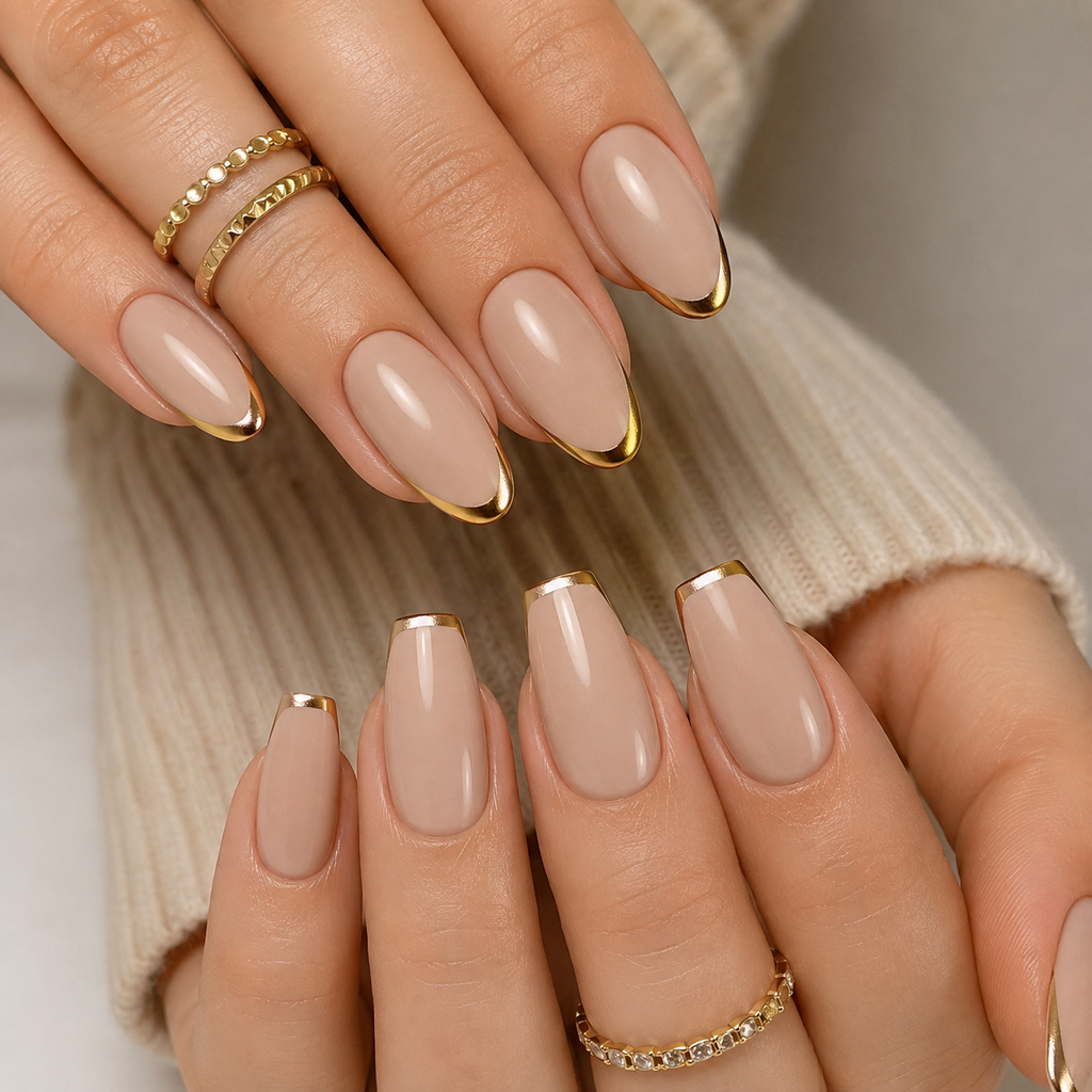 Beige and Gold French Tips
