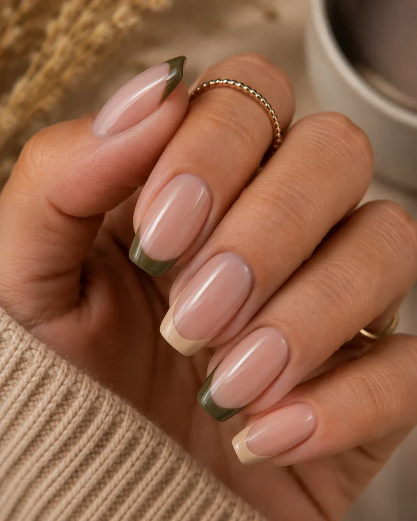 Beige and Olive French Tips