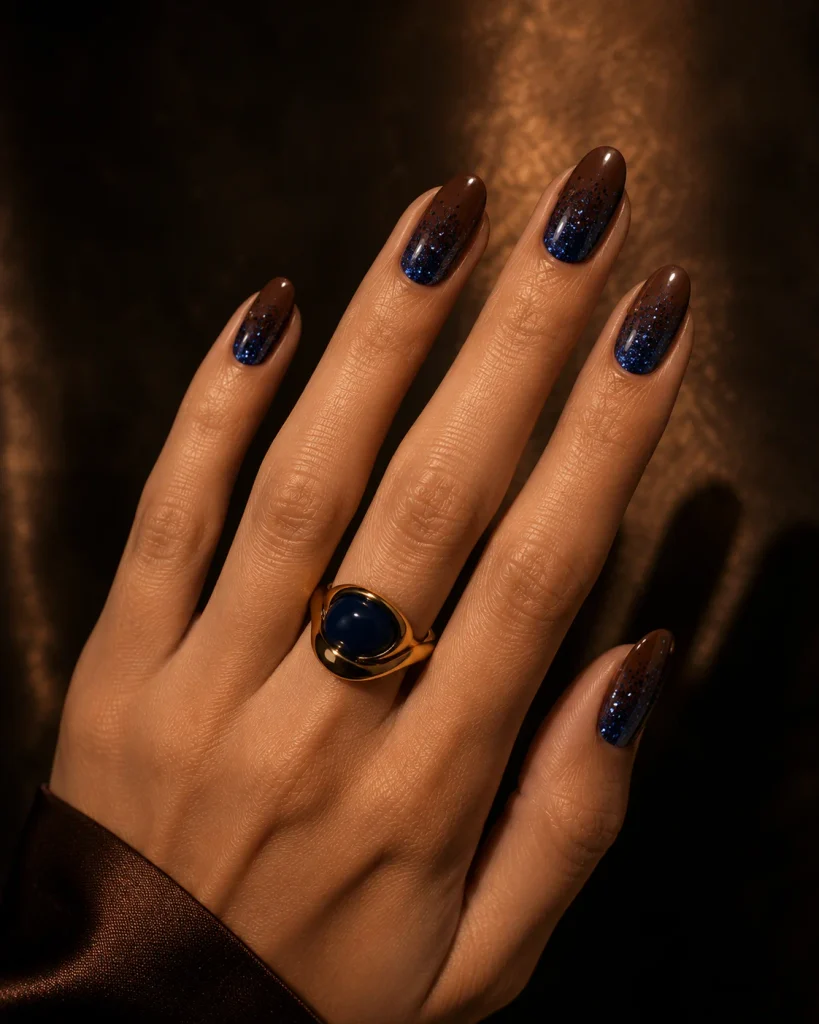 Blue Glitter Gradient on Brown