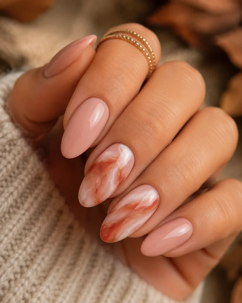 Blush Pink and Rust Marble Nails