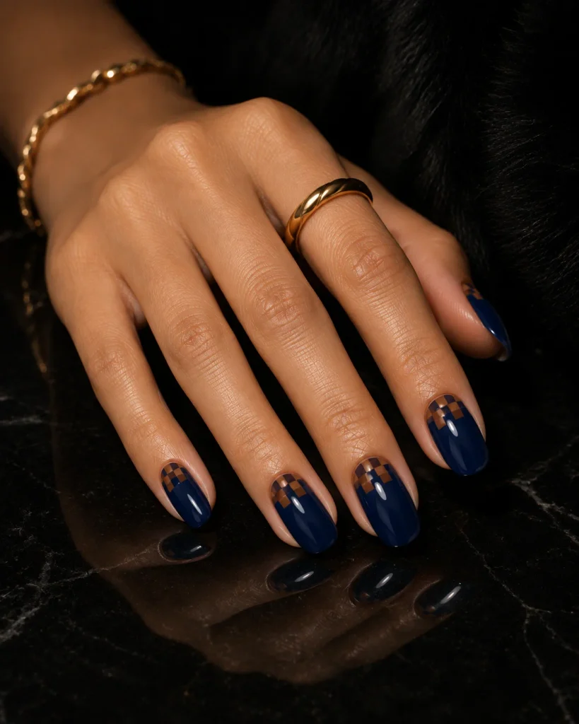 Brown Checkerboard on Blue