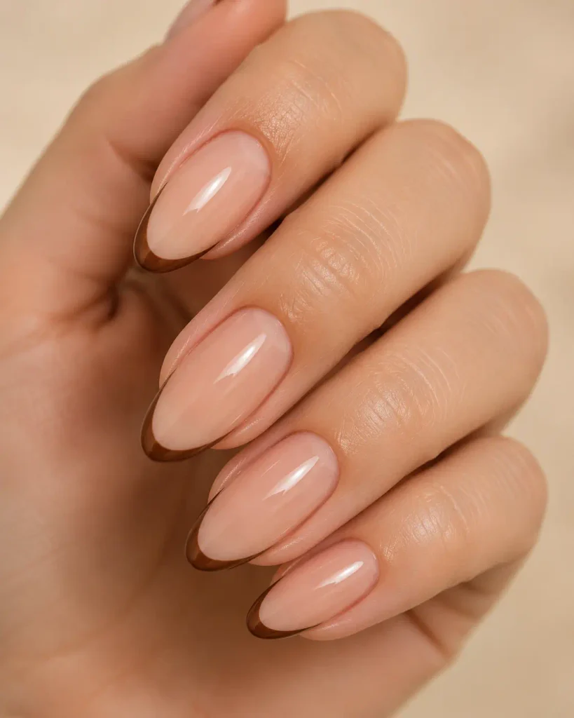 Brown French Tip Almond Nails