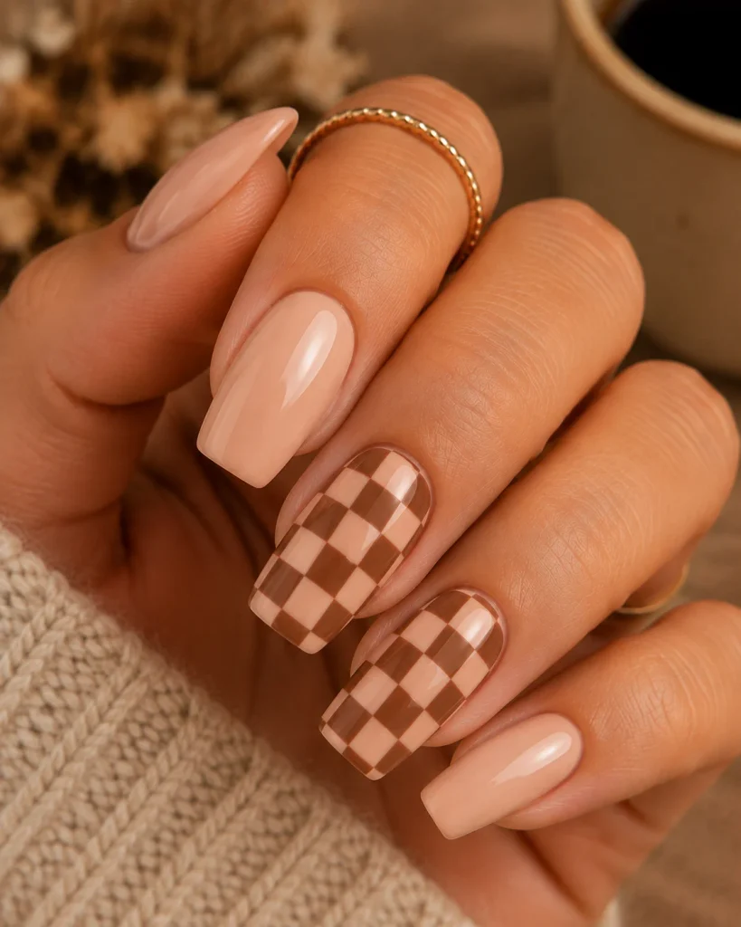 Brown and Peach Checkerboard Accent