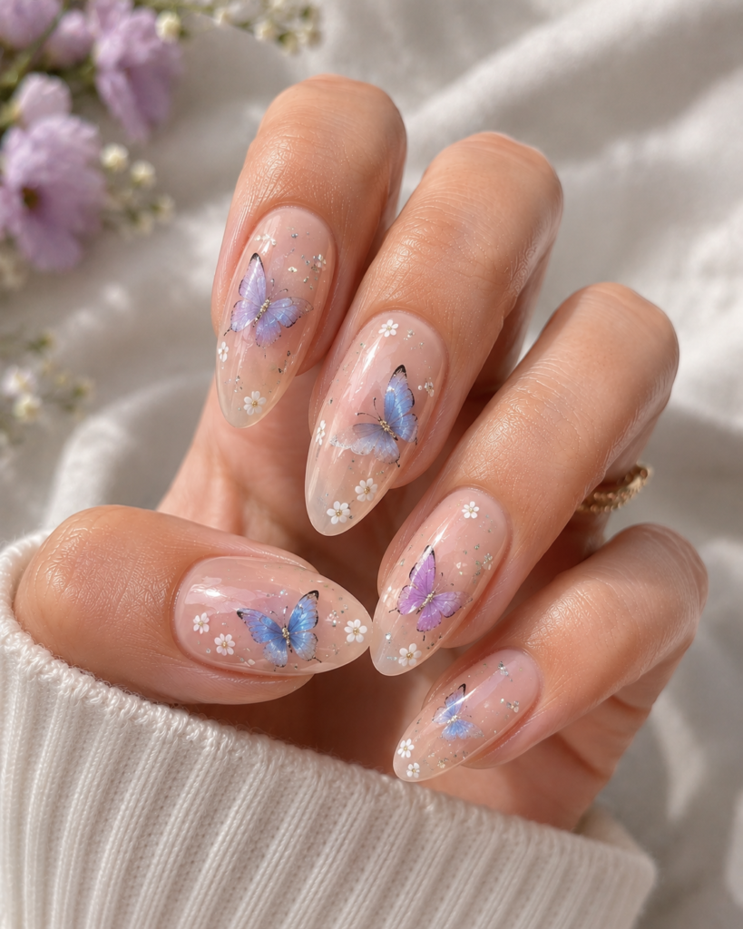 Butterfly accent nails