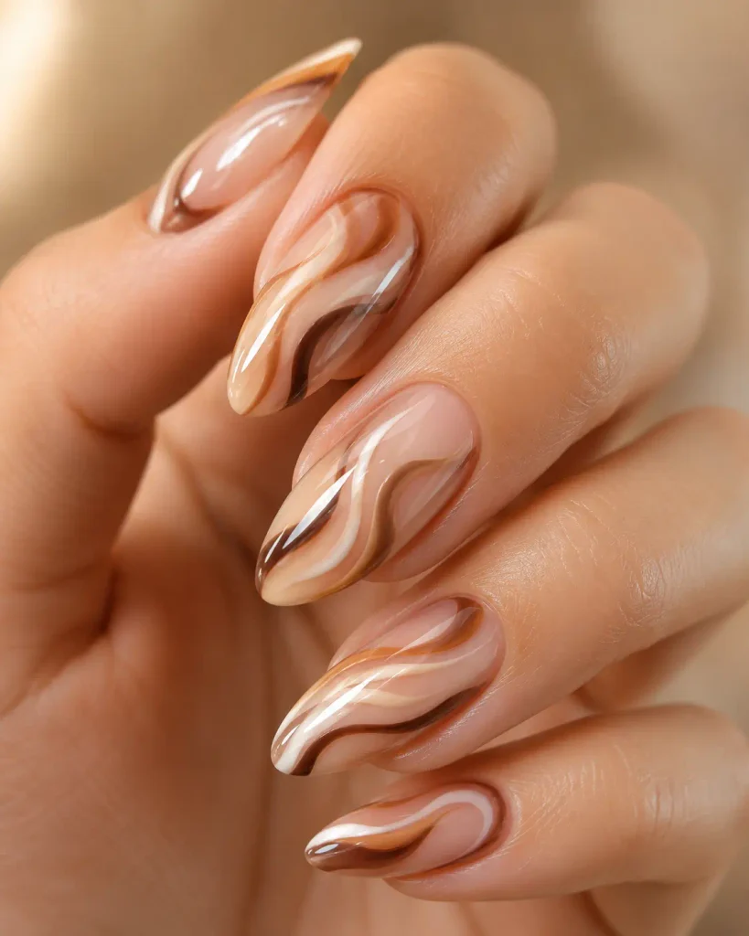 Caramel Swirl Almond Nails