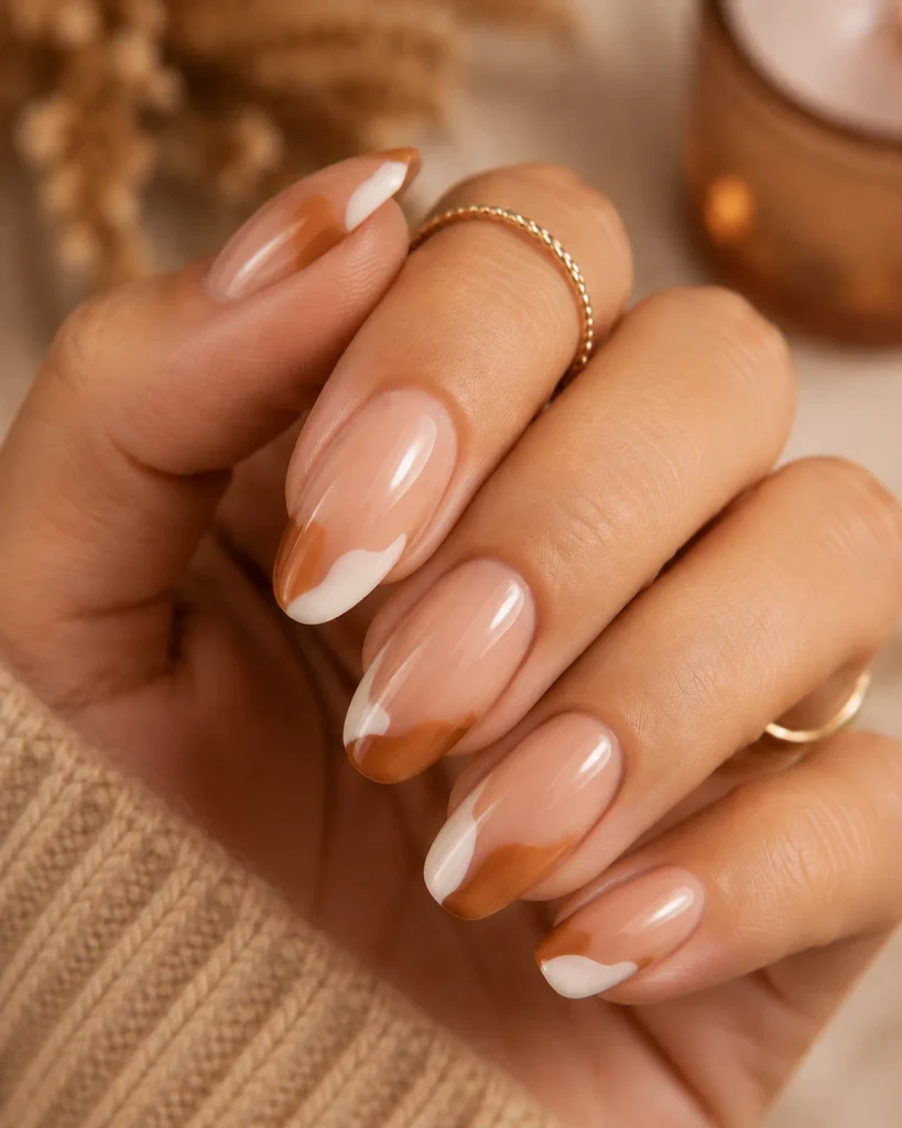 Caramel and White Abstract Tips