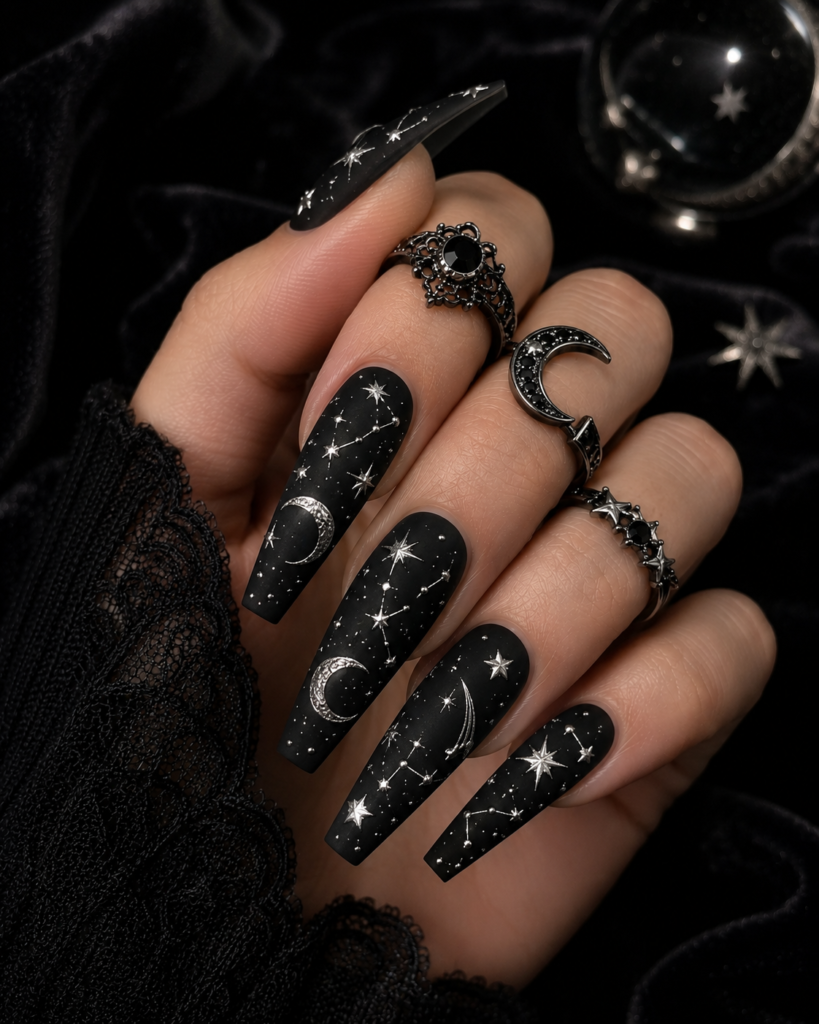 Celestial Moon and Stars Nails