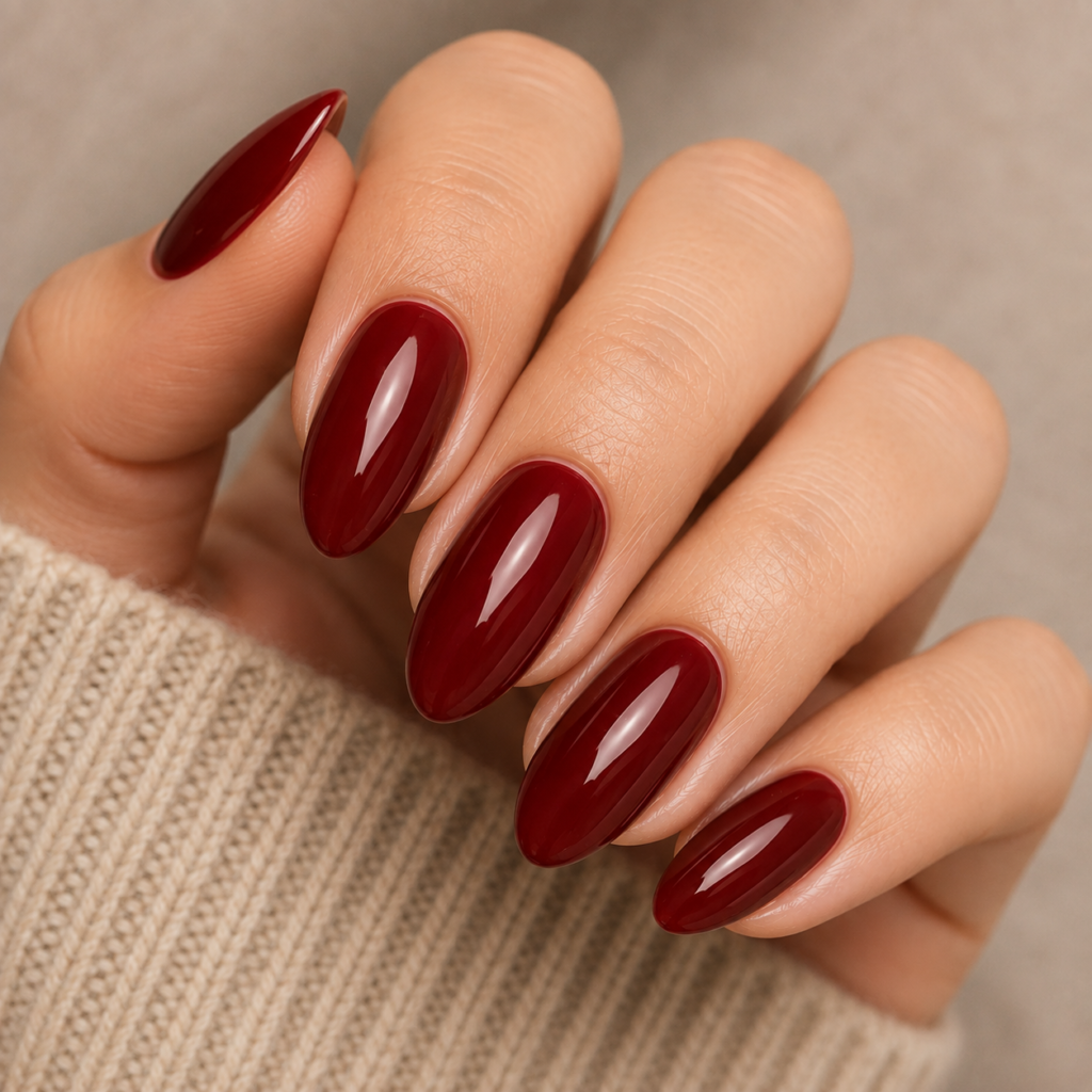Deep Red Almond Nails