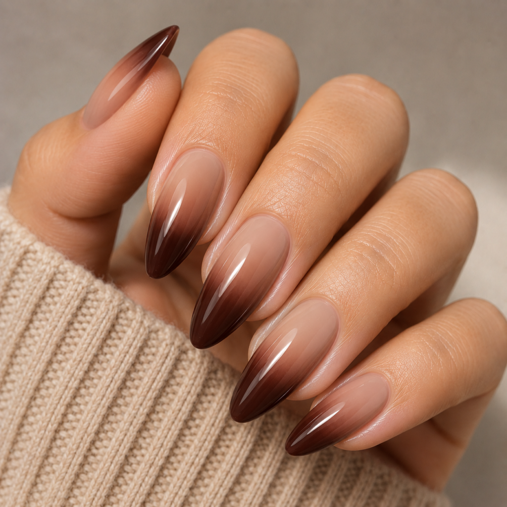 Almond Nails with Chocolate Ombre