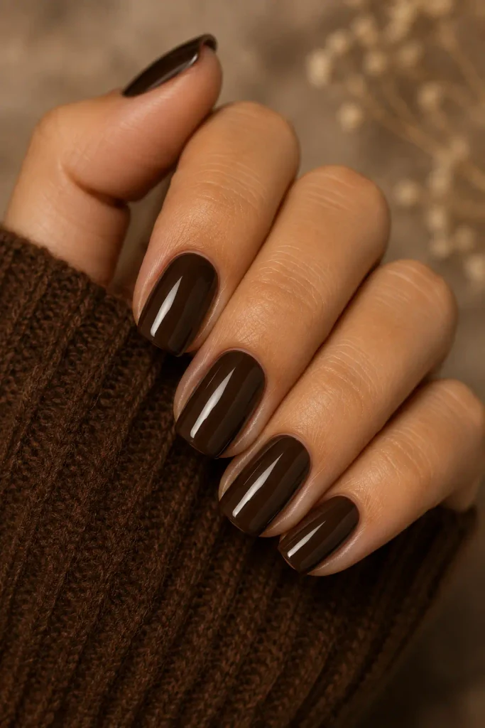 chocolate brown squoval nails