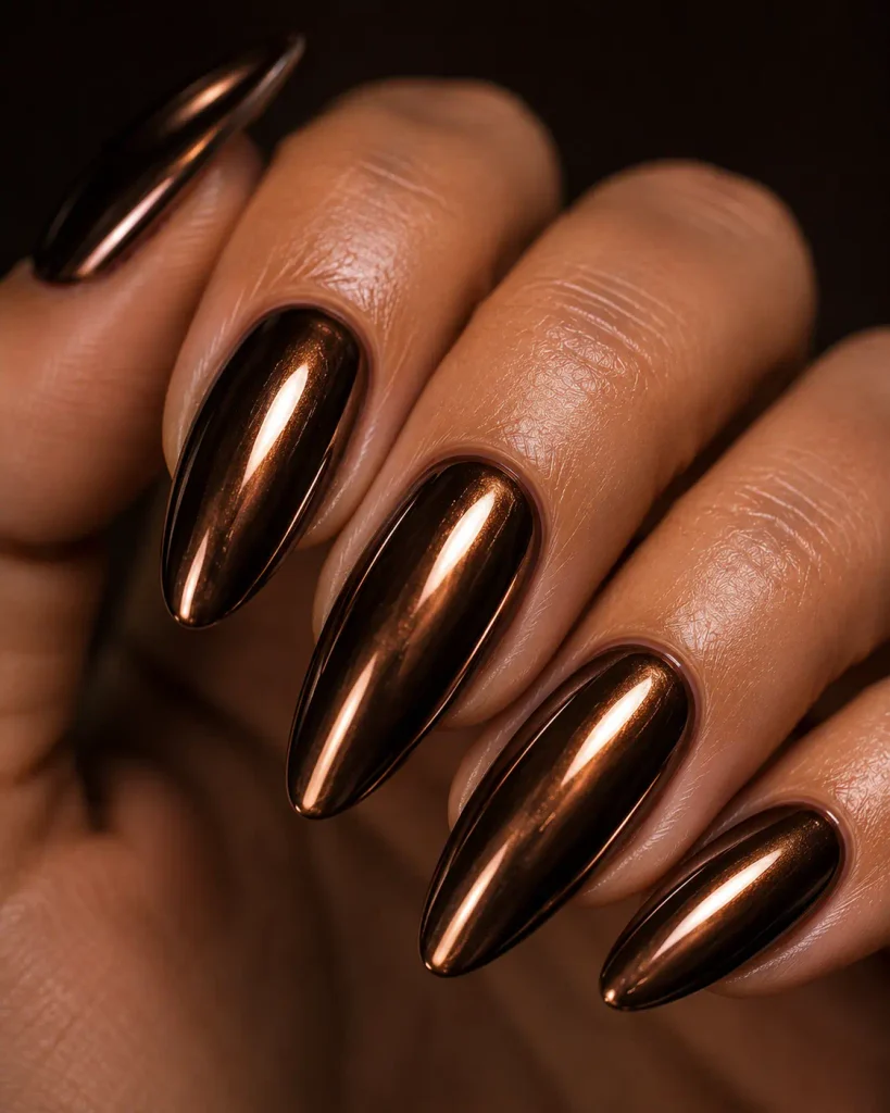 dark brown chrome nails