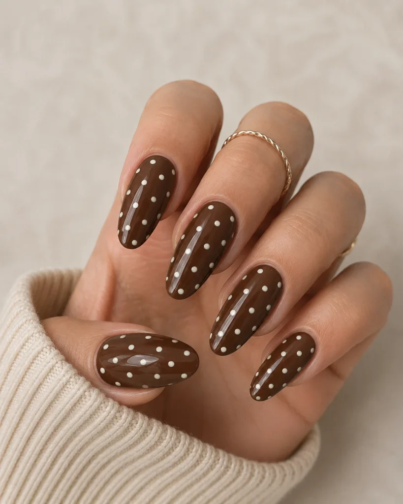 brown polka dot nails