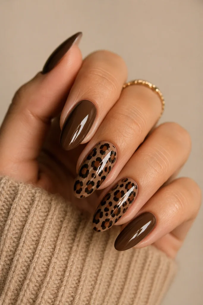 brown leopard print nails