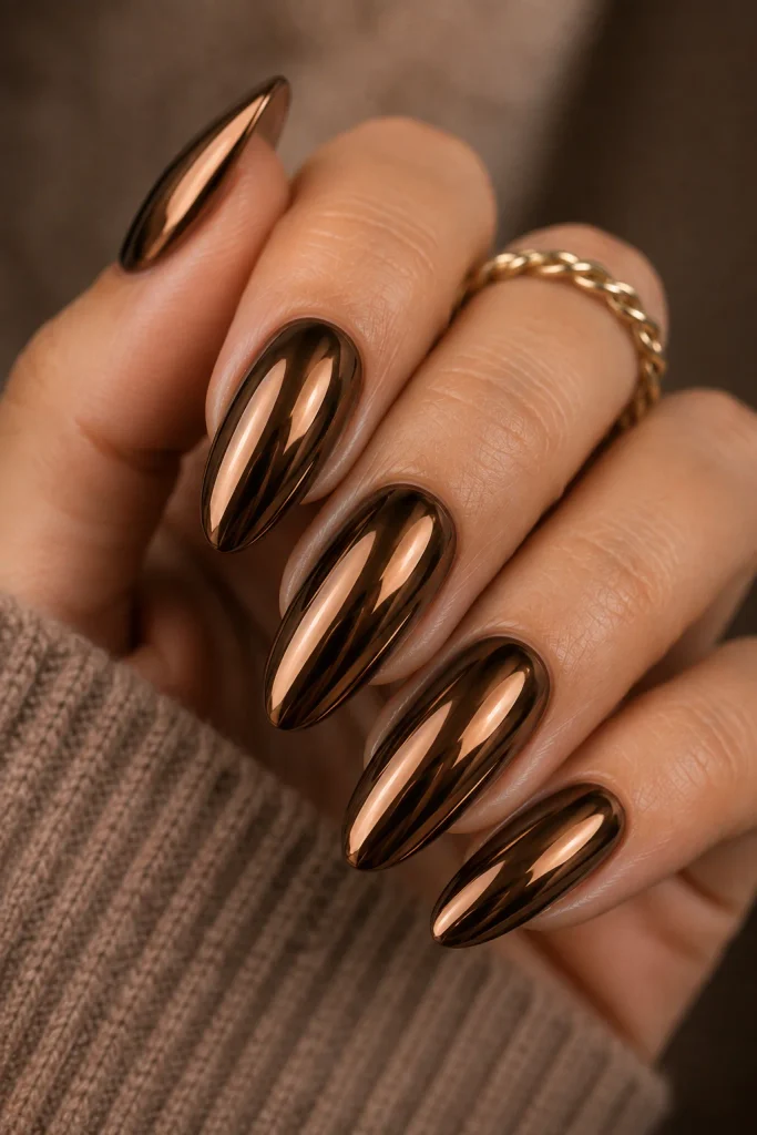 brown chrome nails