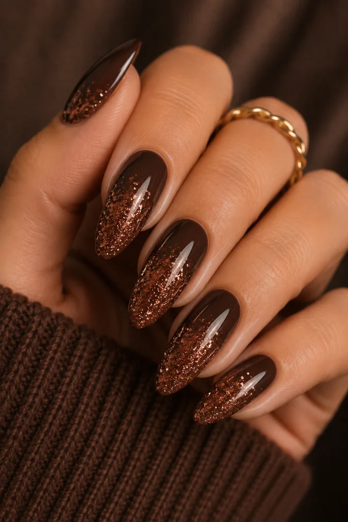 brown glitter ombre nails
