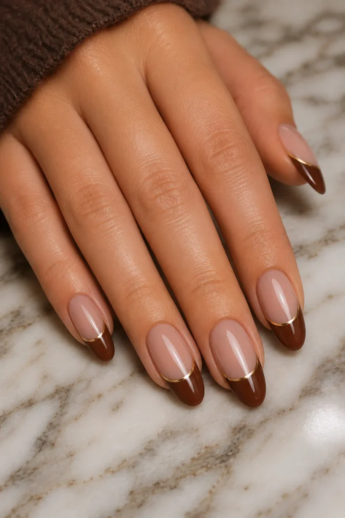 Chestnut Brown with Gold Edge 
fall french tip nails