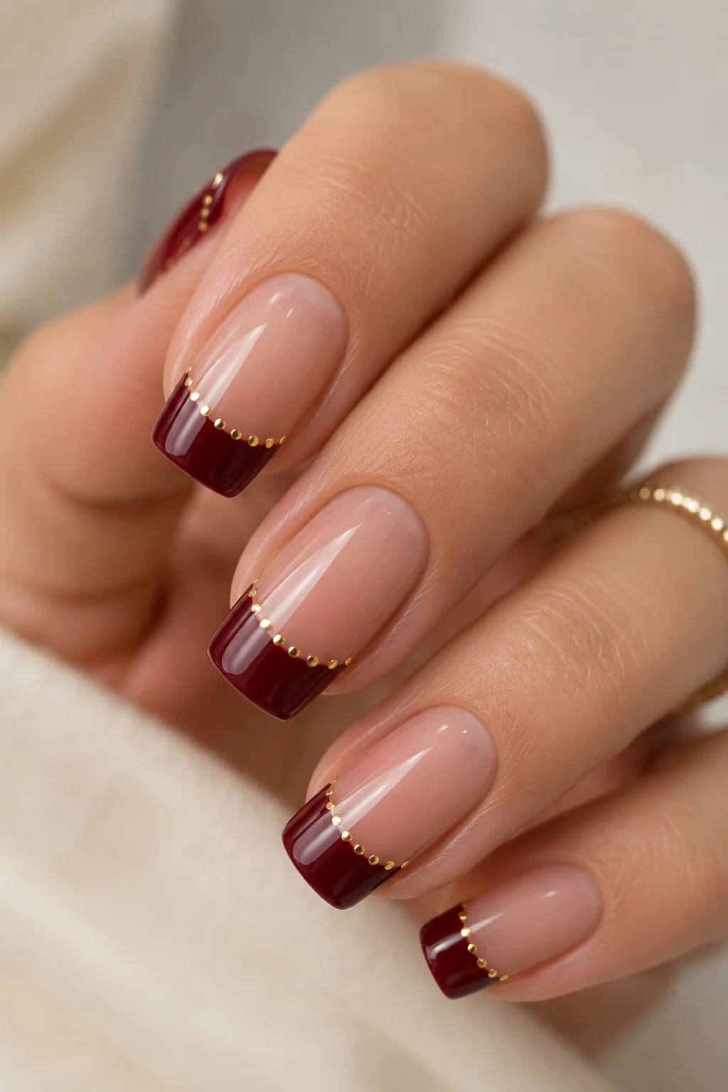 Burgundy Tips with Tiny Gold Dots 