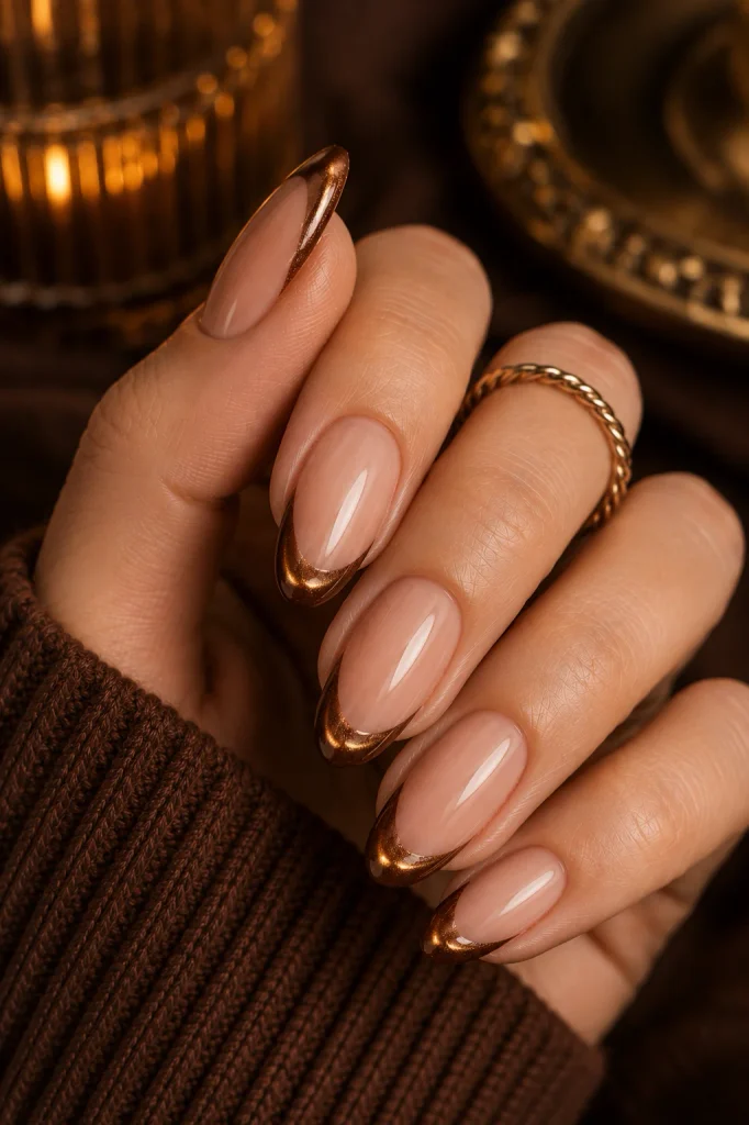 Cat-Eye Brown French Tip 