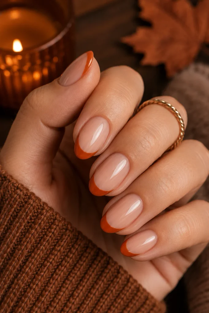Almond Short Nail with Orange Tip 