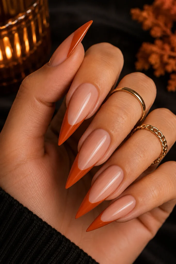 Stiletto Nail Orange French Tip 