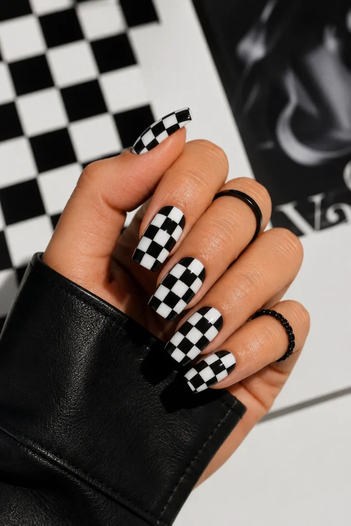 Checkerboard Dip Nails