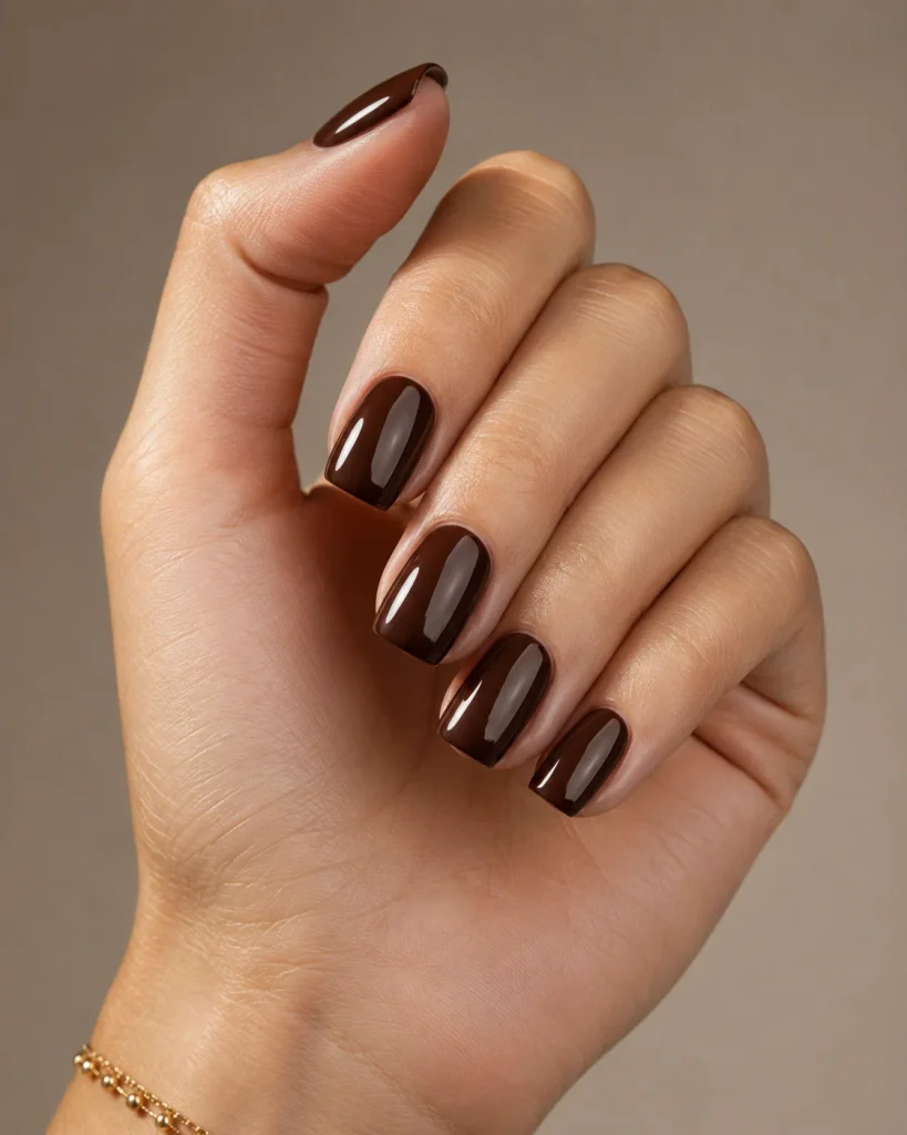 Chocolate Brown Glossy Nails