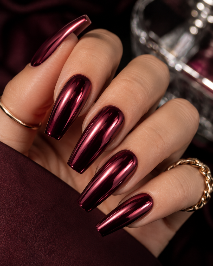 Chrome Maroon Nails
