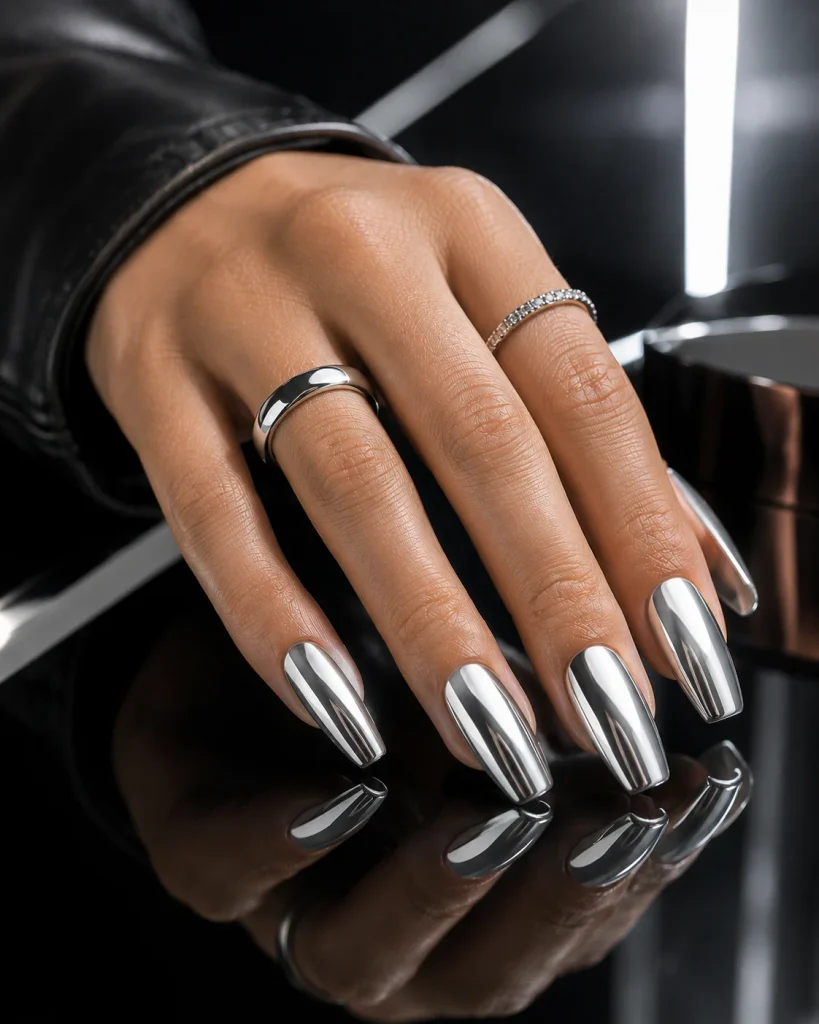 Chrome Silver Dip Nails