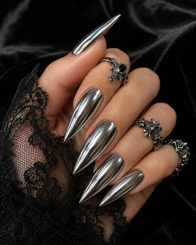 Chrome Silver Gothic Nails