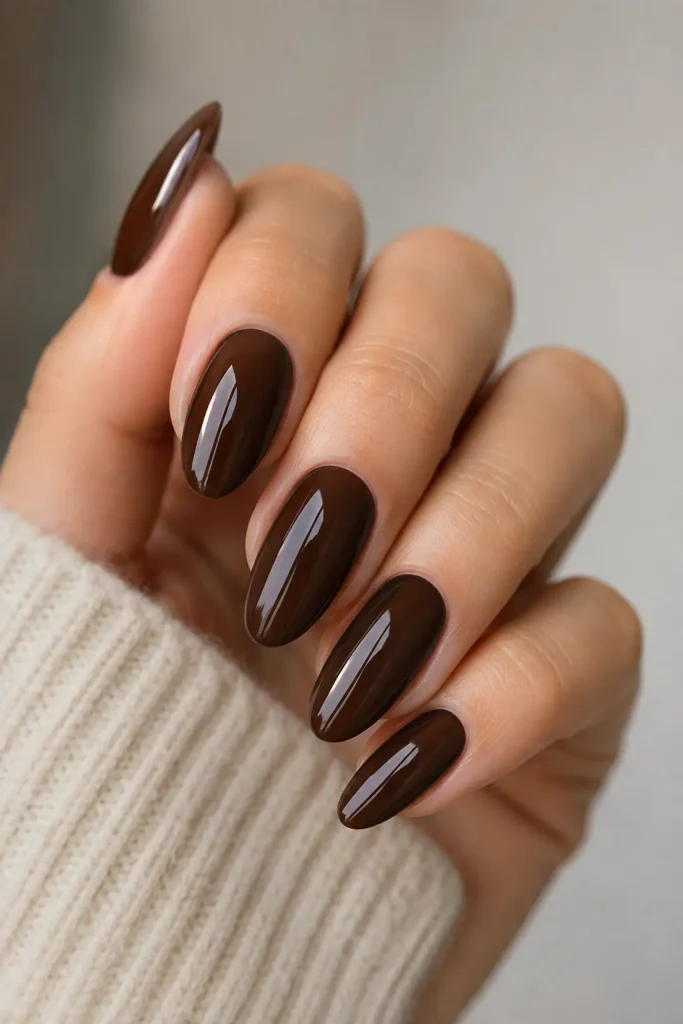 Classic Chocolate Brown Almond Nails