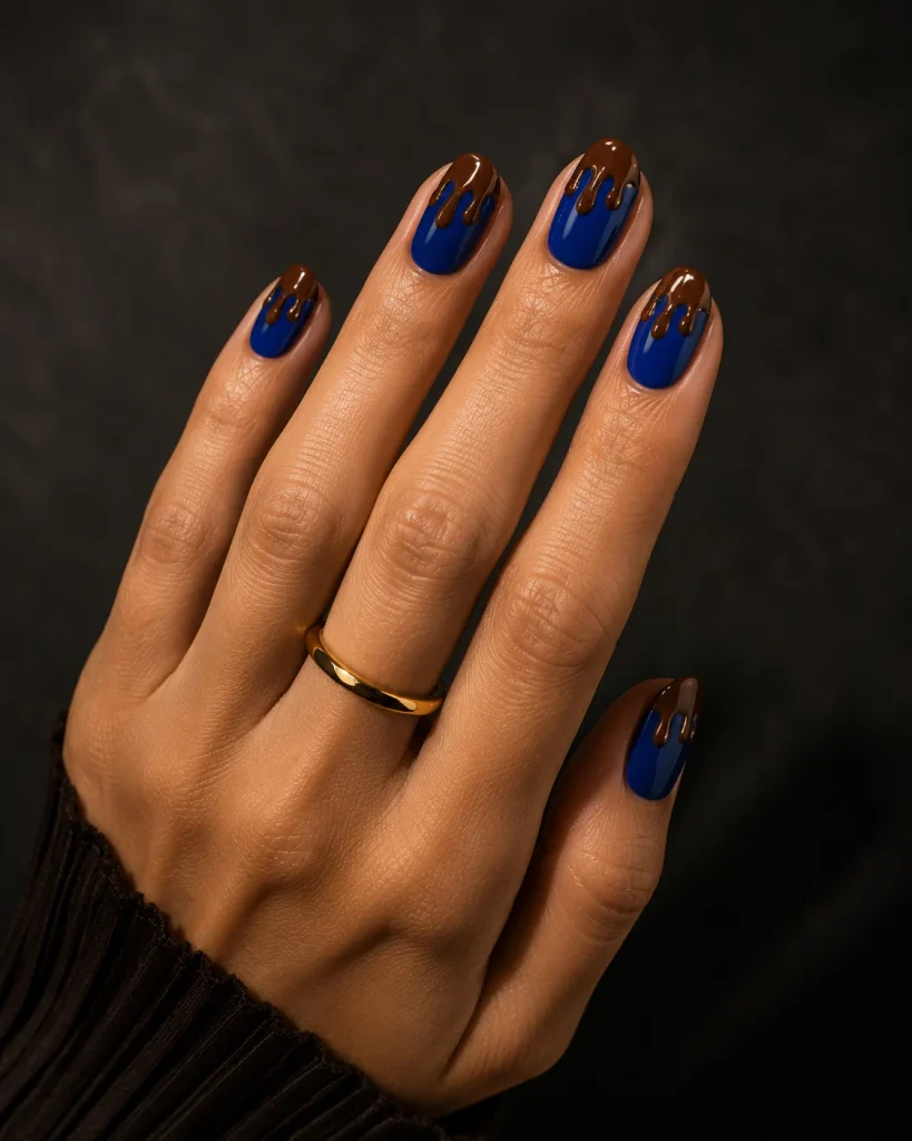 Cobalt Blue with Chocolate Drip Art