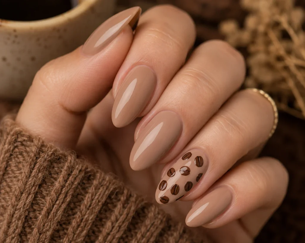 Coffee Bean Accent Nails