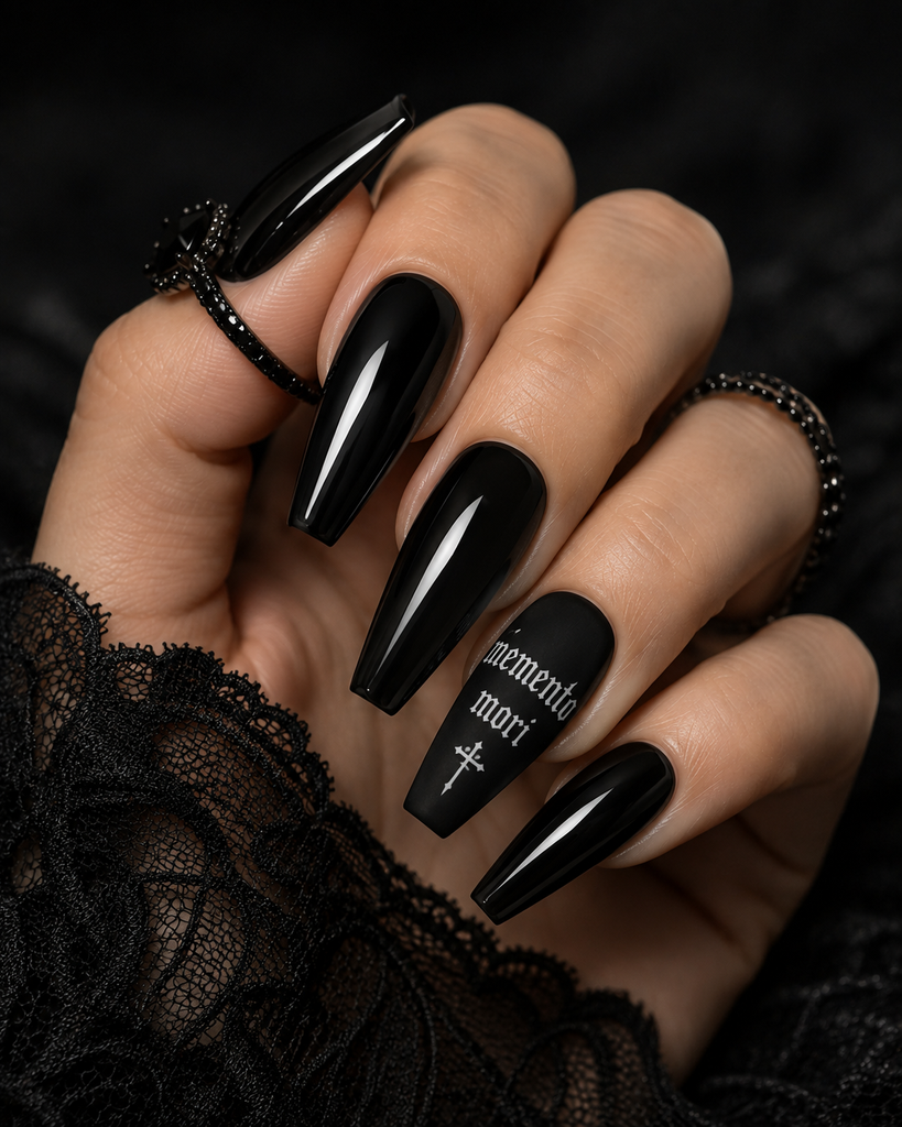 Coffin Nails With Gothic Lettering