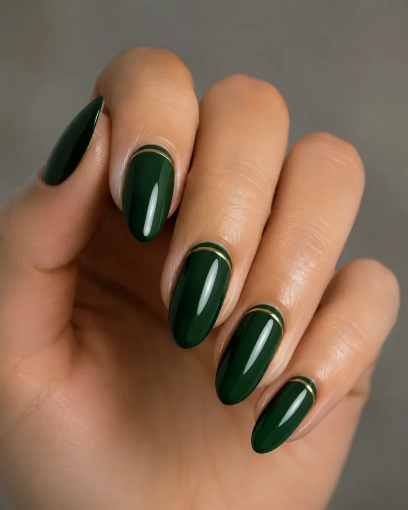 Dark Forest Green Almond Nails