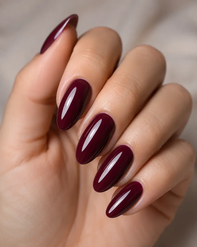 Deep Burgundy Almond Nails