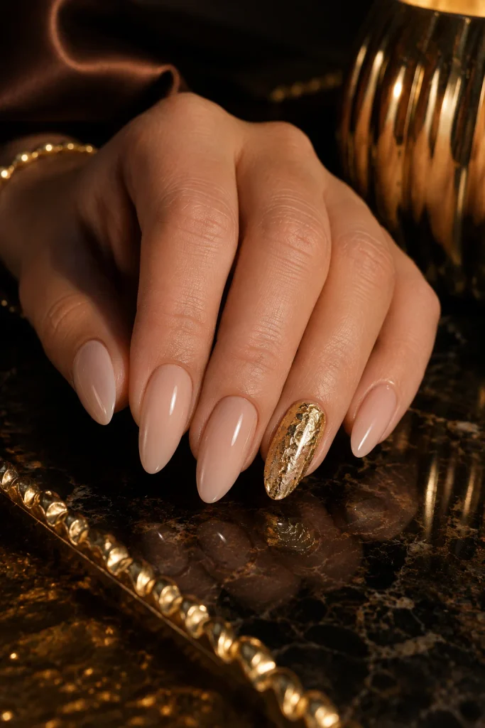 Dip Nails with Gold Foil Accents