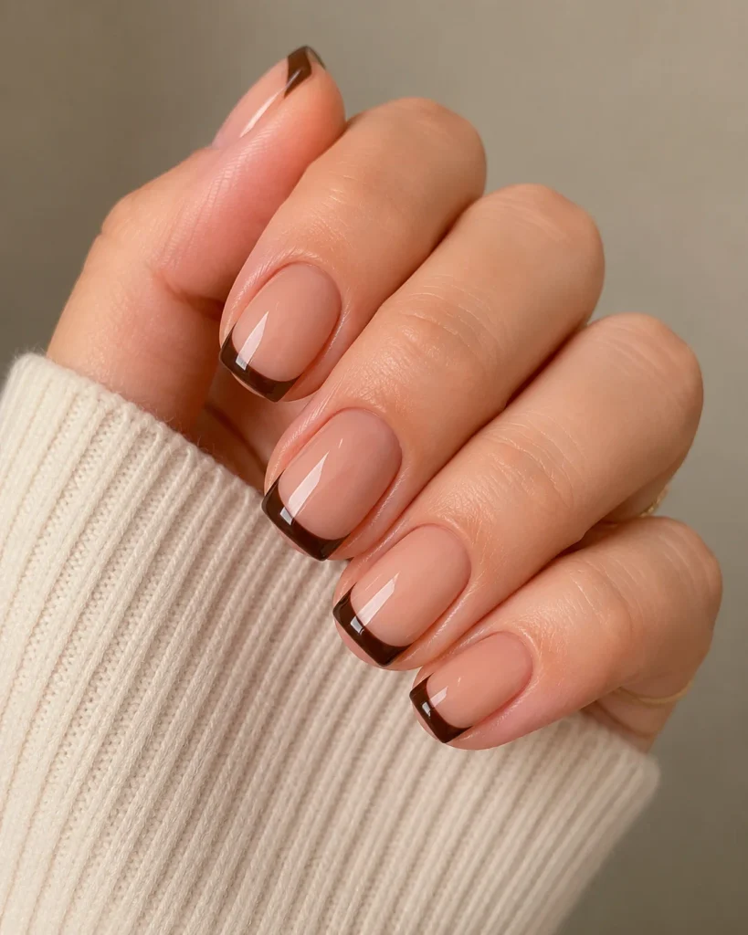 Espresso French Tips on Short Nails