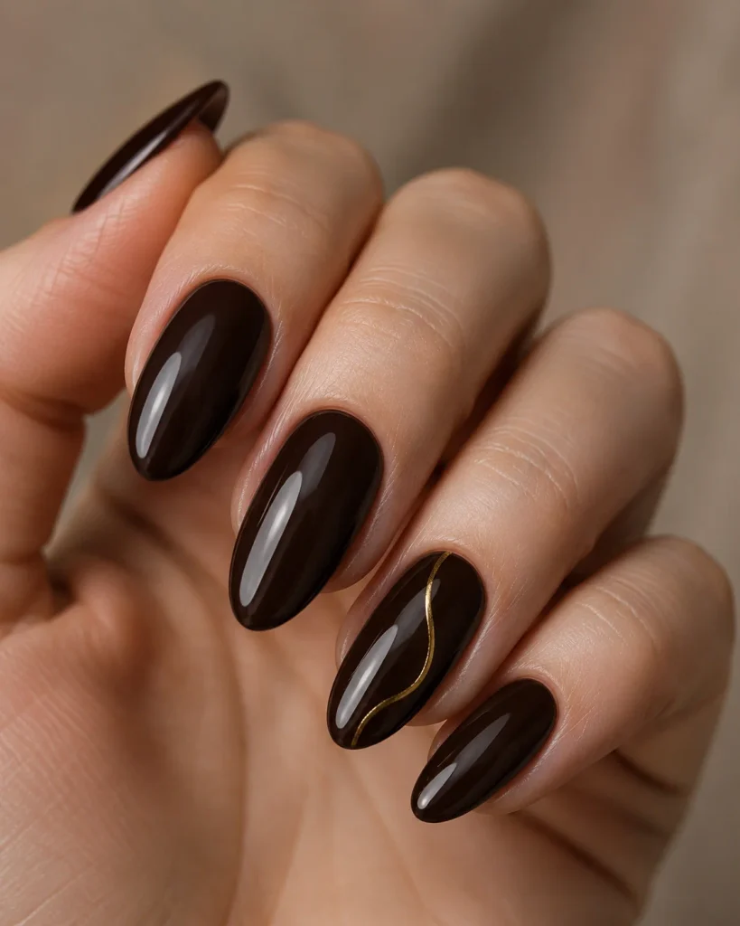 Espresso and Gold Accent Nails
